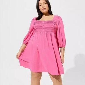 Torrid Pink Mini Rayon Slub Pintuck Neck Skater Dress Womens Large Size 12